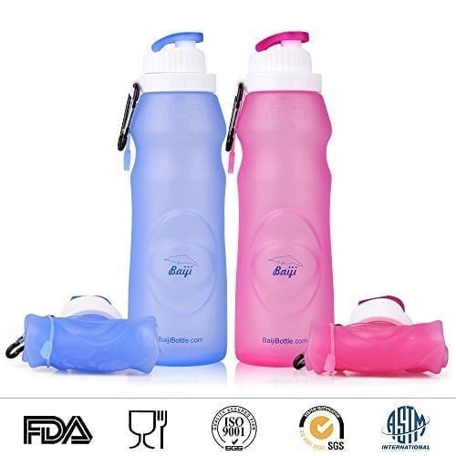 Baiji Bottle Collapsible Silicone Water Bottles - Sports Camping Canteen 20 Oz. - Easy To Clean And Store
