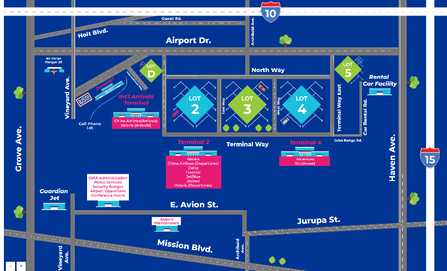 Ontario Airport Map - Overview including ONT Parking Lots