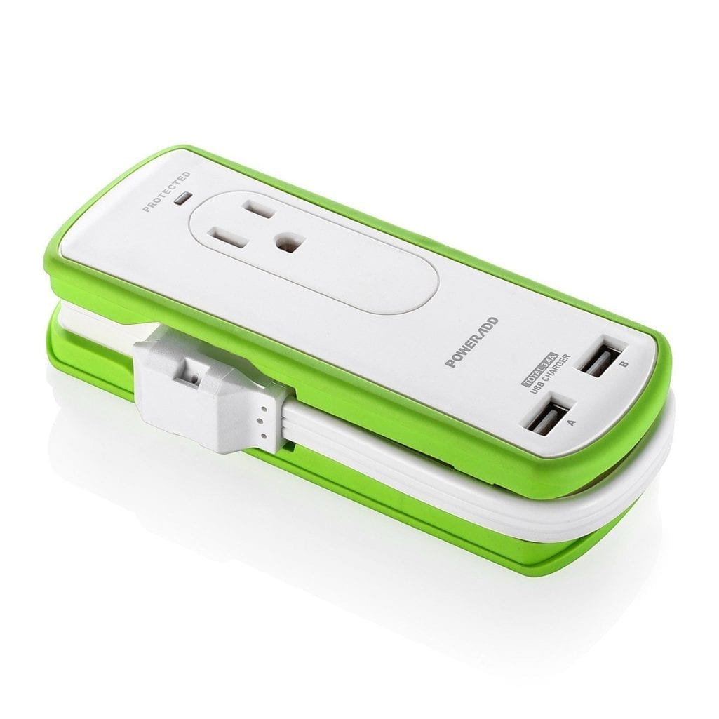 Poweradd 2-Outlet Mini Portable Travel Surge Protector with Dual 3.4A Smart USB Ports, Wrapped Cord Design