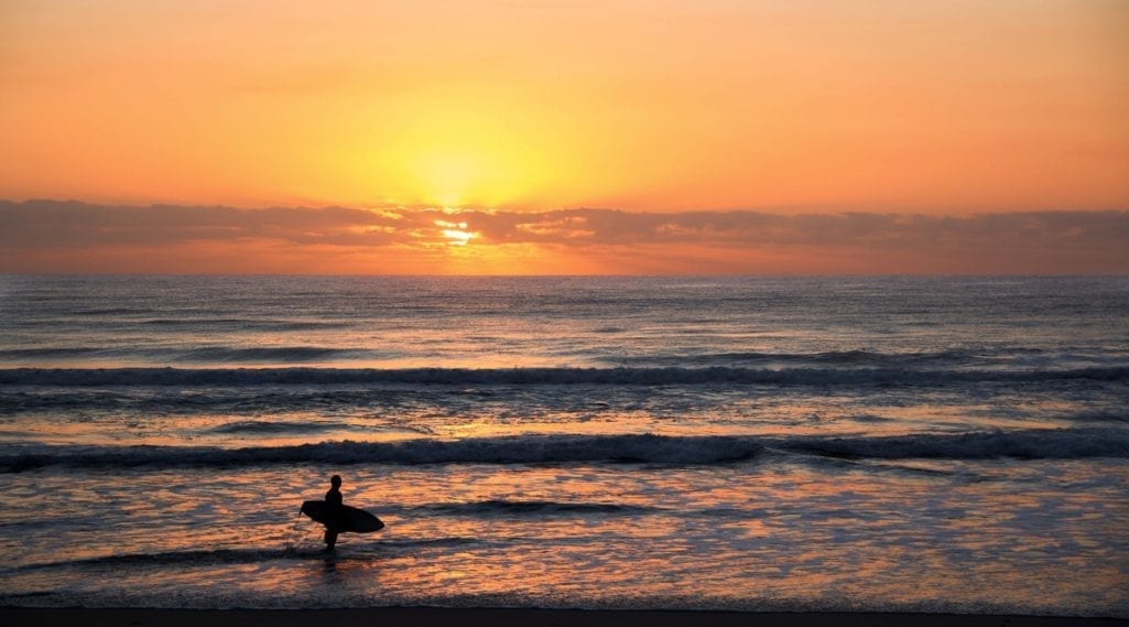 photo of surfer in rule of thirds photography during sunset