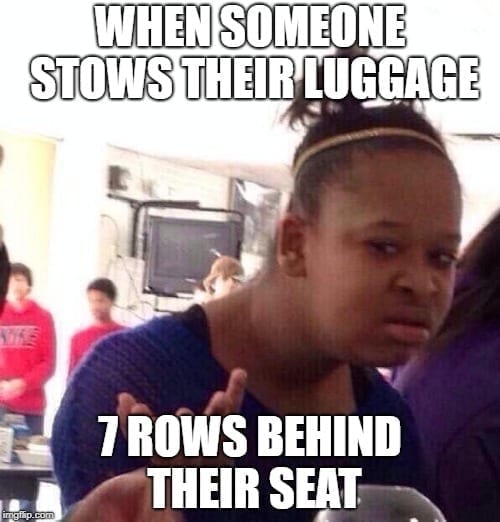 Travel Memes - Stowing your luggage behind your seat