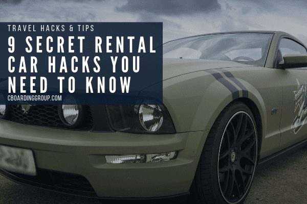 Picture of Mustang with text saying: 9 Secret Rental Car Hacks (you need to know)