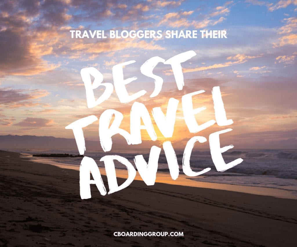 Image of Sunset on Beach with Text Saying Best Travel Advice from Travel Bloggers