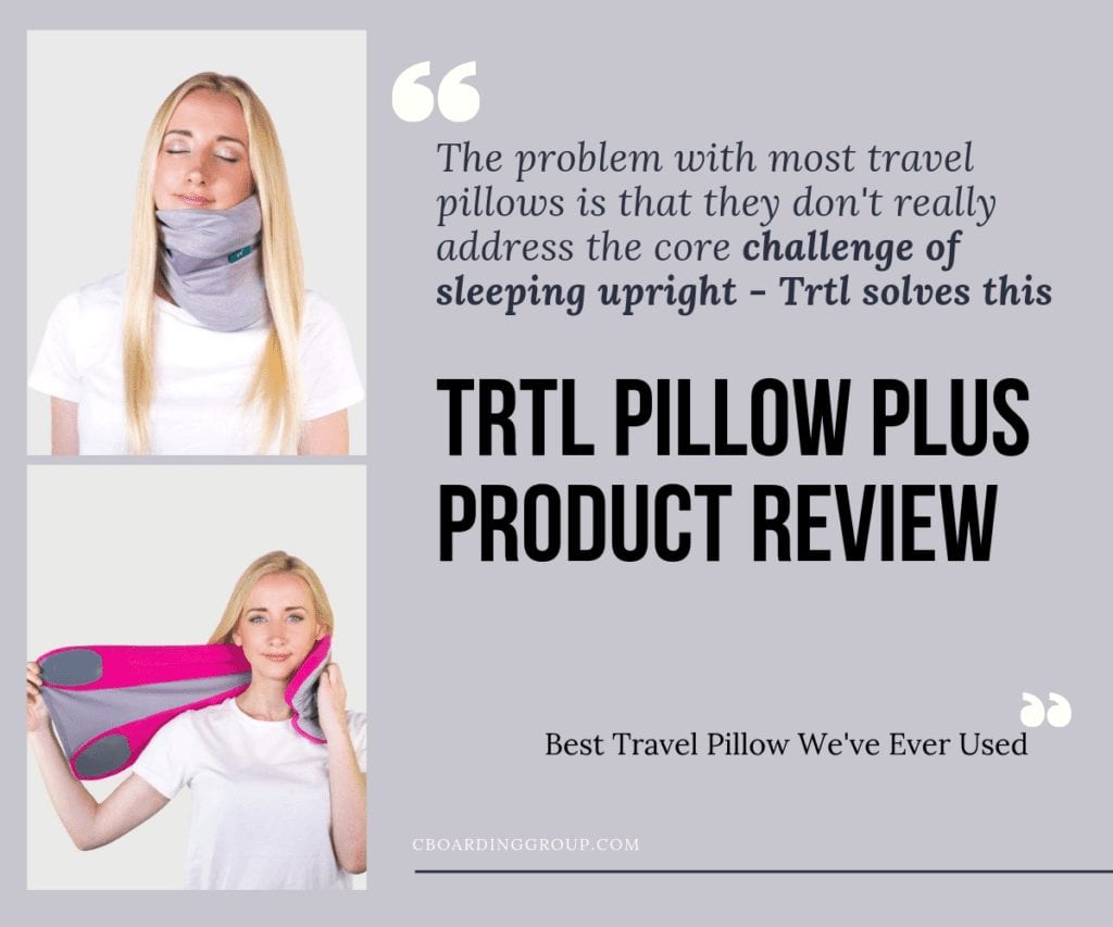 Image of woman using pillow and text saying Trtl Pillow Plus Review