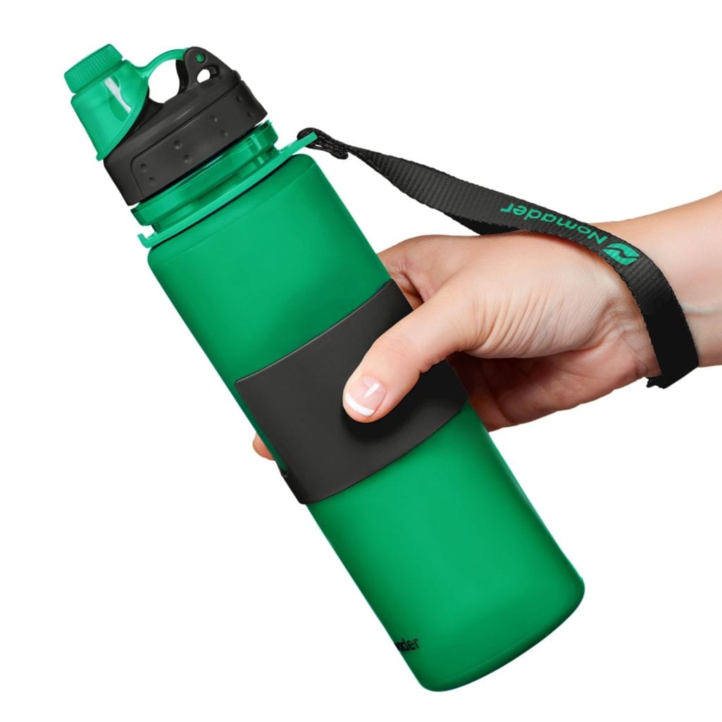 Nomader Collapsible Water Bottle Review Green Wrist Strap