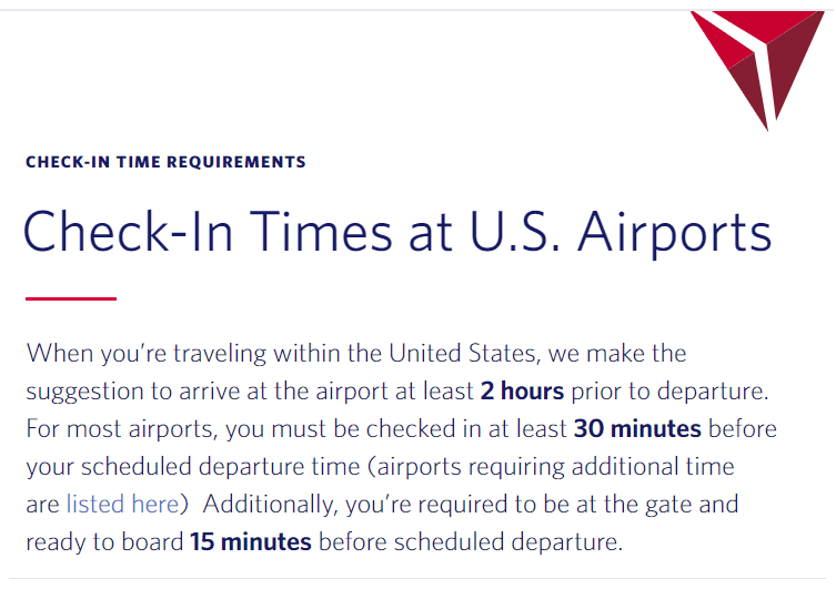 Delta asks How early should I get to the Airport