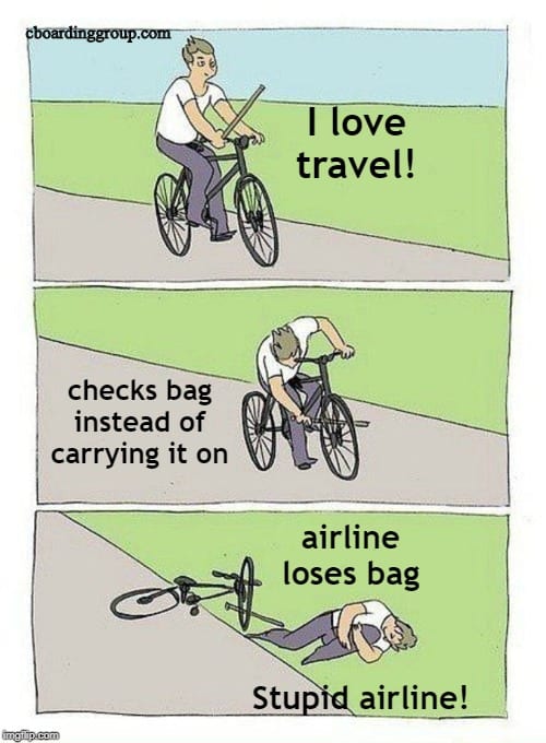 Airlines Lose Bag Bike Meme