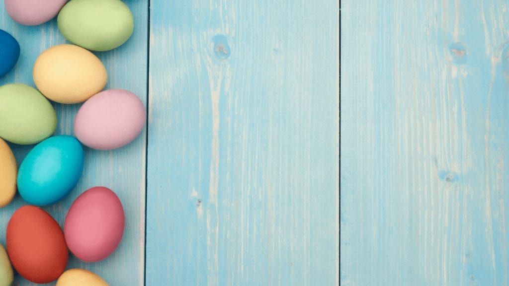 Image of Easter Eggs on blue siding