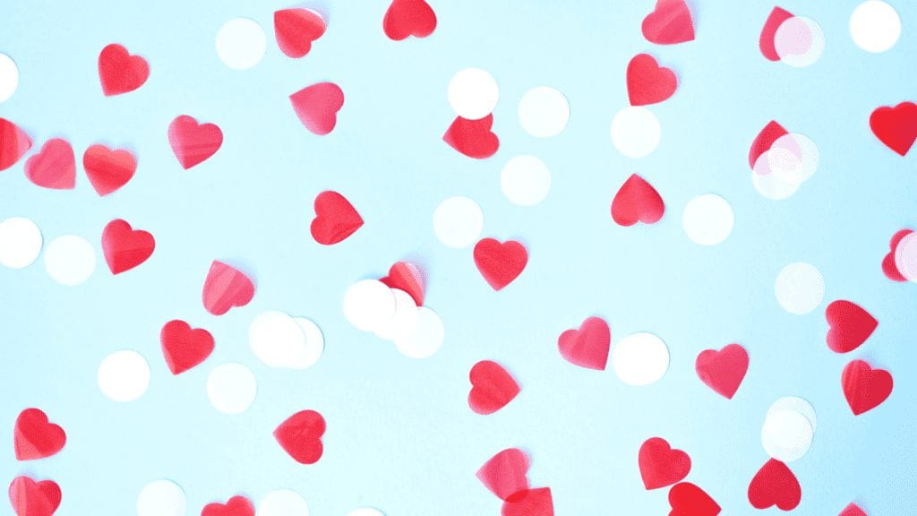 Image of red and white hearts on light blue background