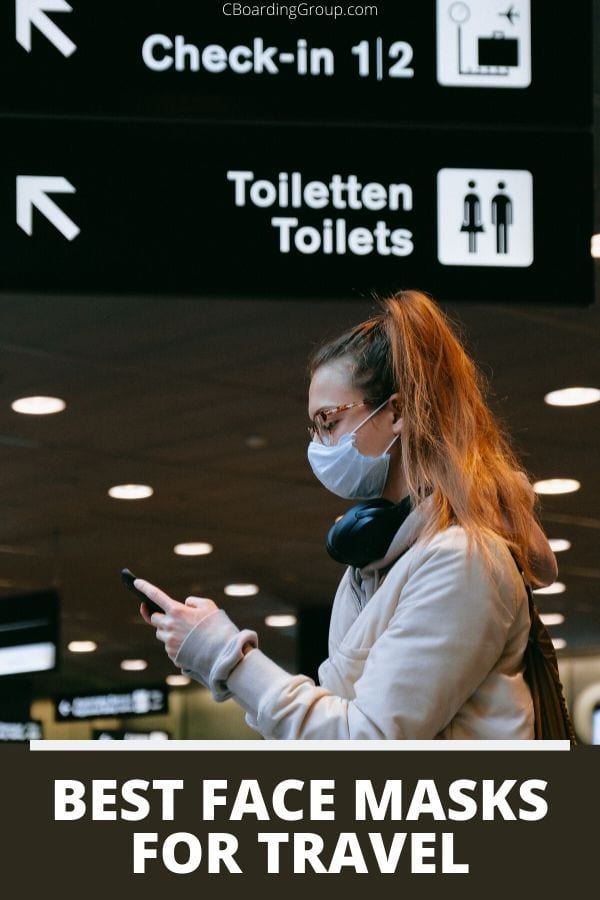 Image of woman at airport with face mask on