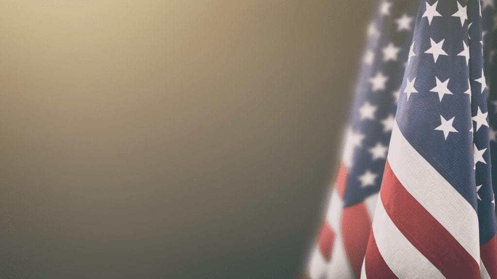 Image of flag waving over blurry green background