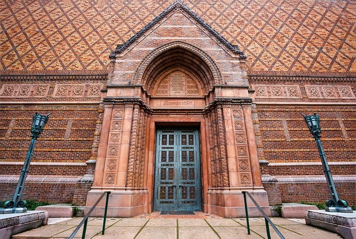 a large brick building with a door